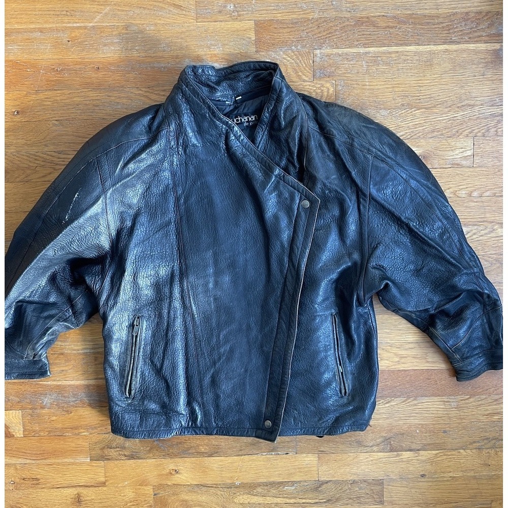 Marc Buchanan Pelle Pelle Women's Leather Jacket Sz 7/8 with Shoulder Pads Black